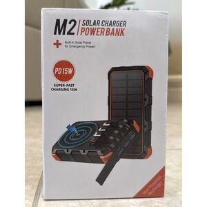 M2 Solar Charger Power Bank 49800mAh Wireless Charger QC 3.0 Fast Charging BLACK